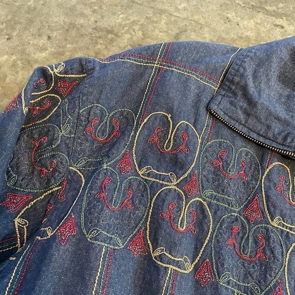 Vintage Great Cavalier St. Paul Silk Denim Embroidered Bomber Jacket Womens XL - Picture 3 of 12